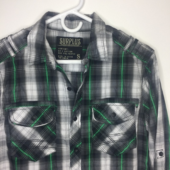 Surplus Small Black & Green button up - Picture 2 of 4